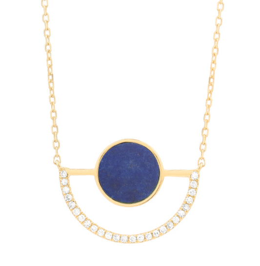 Lapis Lazuli & Diamond Half Moon Necklace