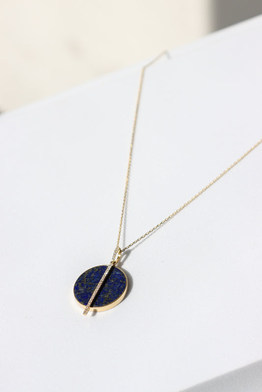 Lapis Lazuli Disc & Linear Diamond Necklace